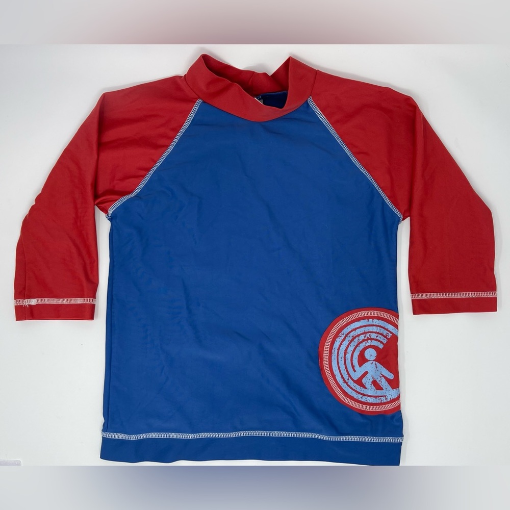 MINI BODEN: Long-Sleeve Rash Guard with Surfer/Wave Graphic, Size 7/8 Y